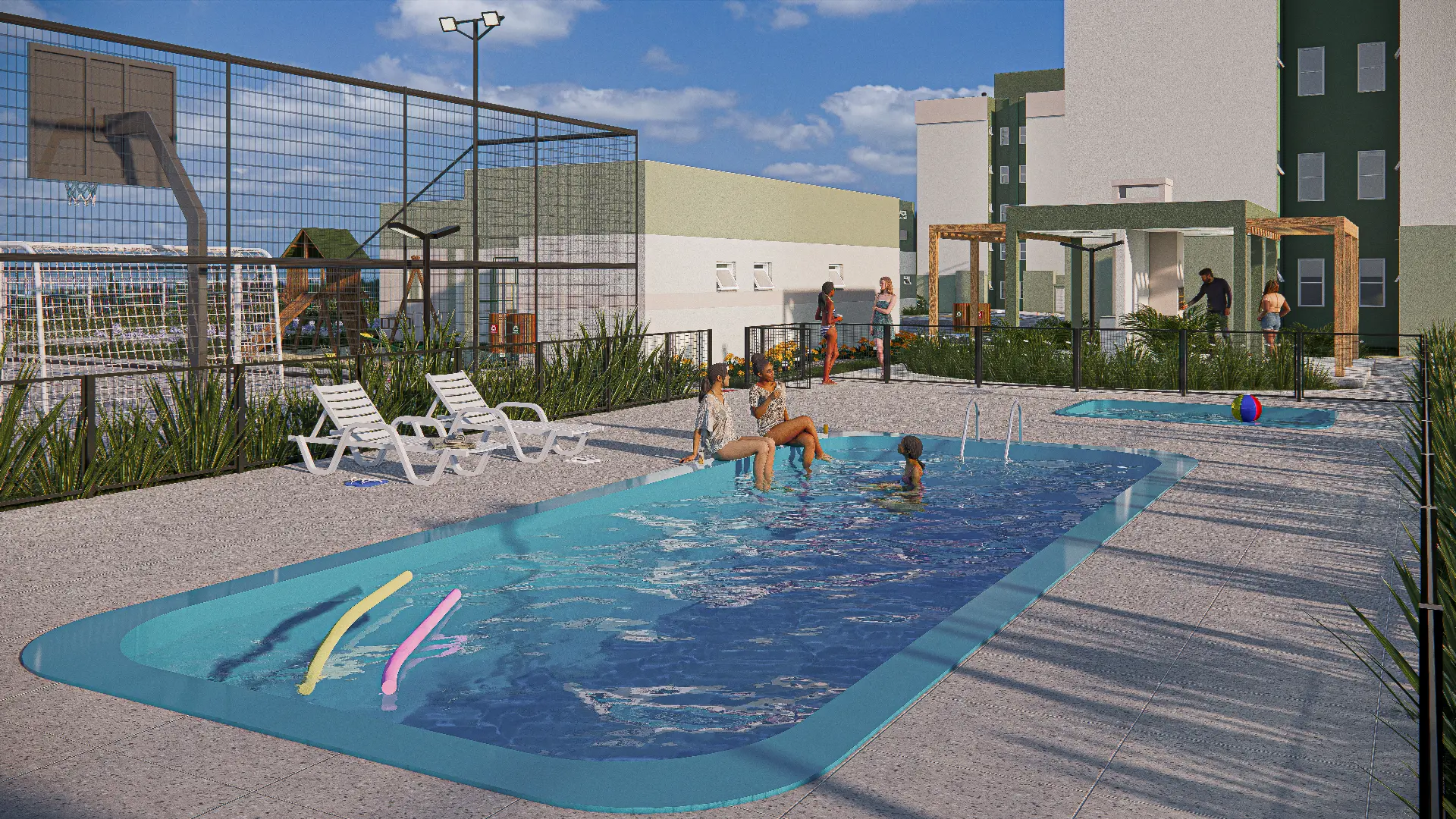 Reserva Areal: piscina adulto e infantil com espreguiçadeiras