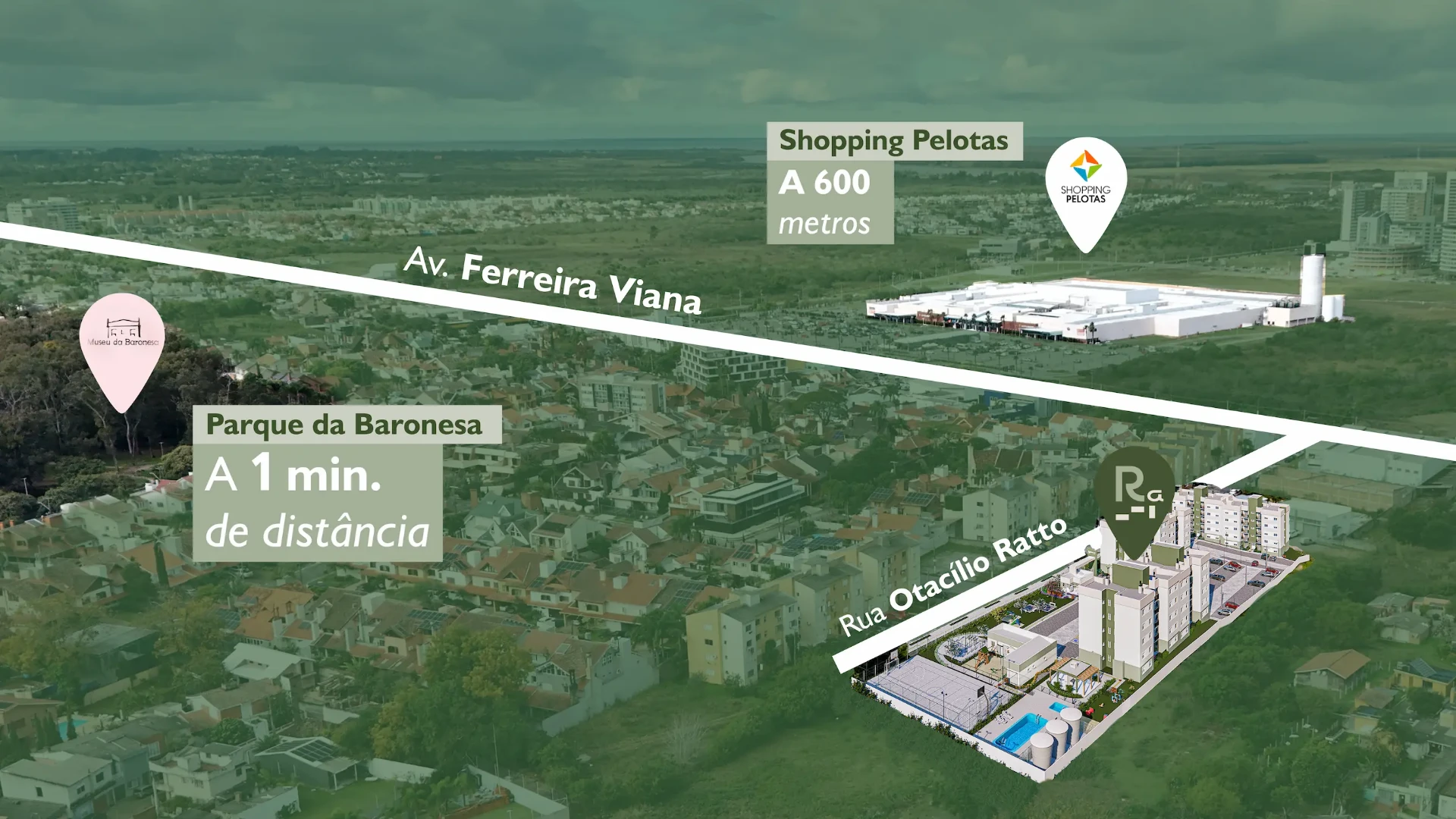 Mapa da localização do Reserva Areal na Rua Otacílio Ratto, próximo ao Shopping Pelotas e ao Parque da Baronesa